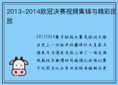 2013-2014欧冠决赛视频集锦与精彩回放